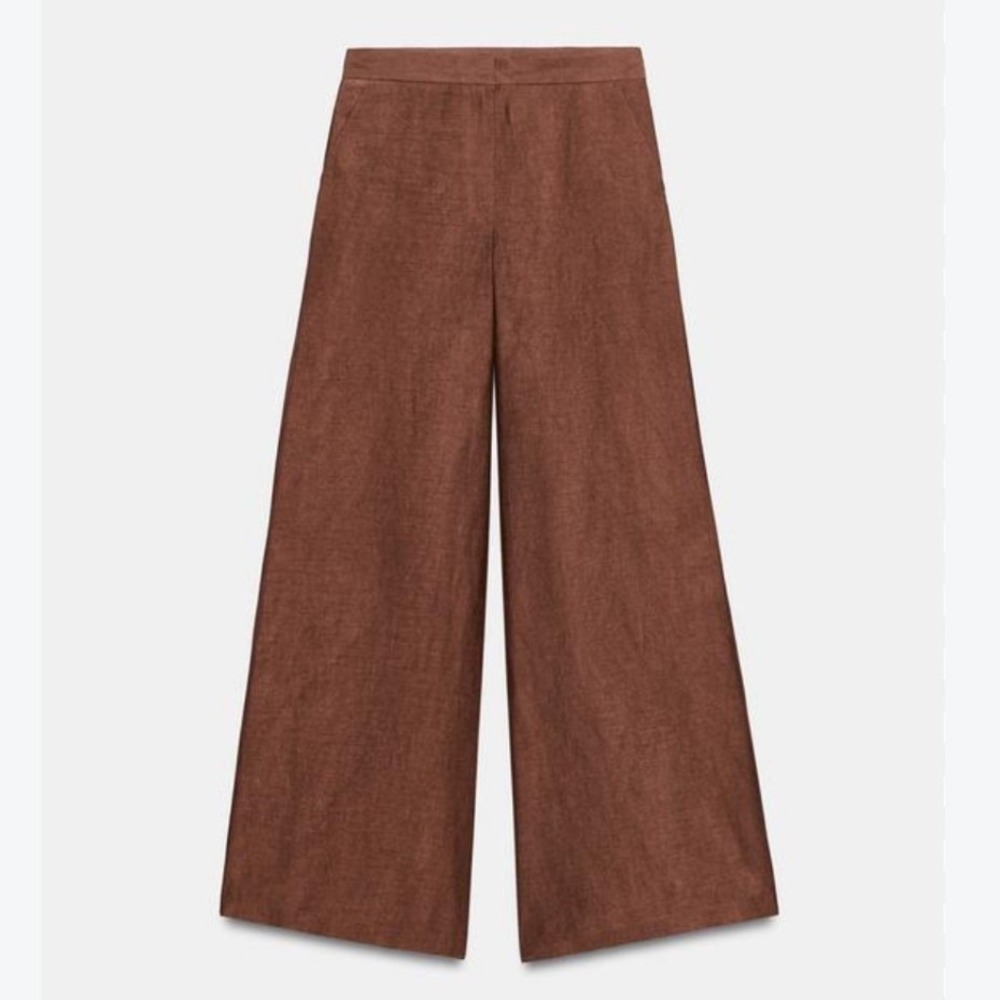 Zara Flowy Wide Leg Pants Dark Russet Blend Wide Leg Palazzo Pants NWT SZ XS